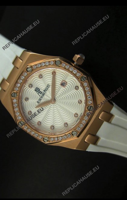 Audemars Piguet Royal Oak Ladies Quartz Replica Watch in Pink Gold Case