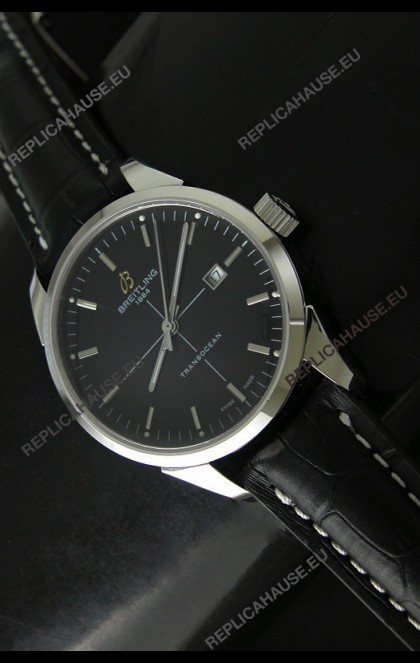 Breitling Transocean Stainless Steel Swiss Watch Black Dial
