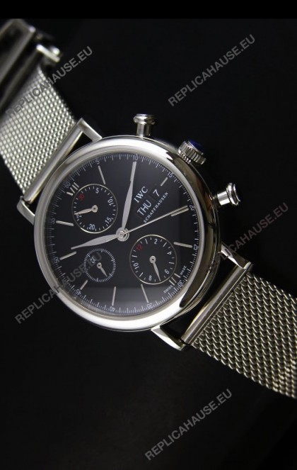 IWC Portofino Chronograph Swiss Watch in Mesh Strap Black Dial 