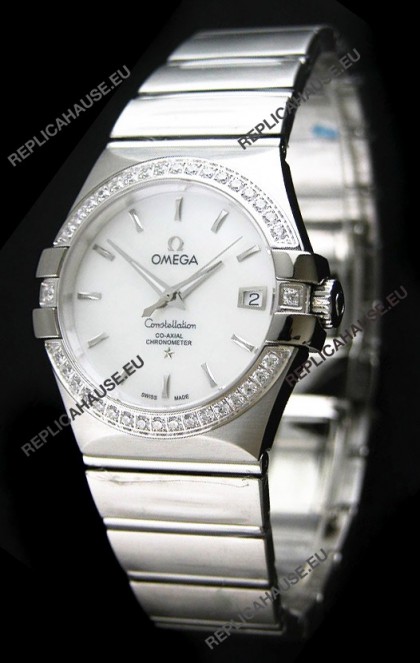 Omega Constellation Mens Swiss Automatic Watch in White Dial - 1:1 Mirror Replica 