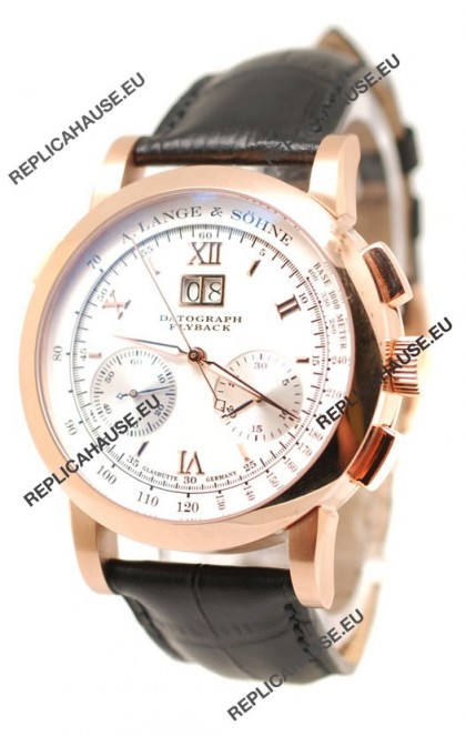 A.Lange & Sohne Datograph Flyback Swiss Replica Rose Gold Watch in White Dial