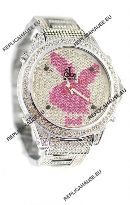 Jacob & Co Diamond Japanese Replica Watch in Pink/White Dial