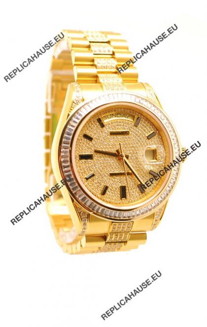 Rolex Day Date Japanese Watch in Yellow gold with Diamonds Dial