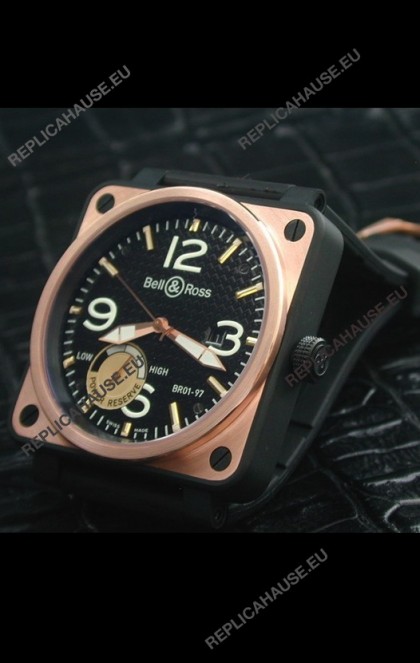 Bell and Ross BR01 97 Power Reserve Rose Gold WatchÂ in Black Dial
