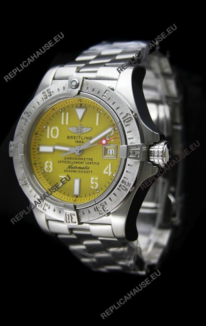 Breitling Chronomat Swiss Replica Watch in Steel Strap Yellow Dial