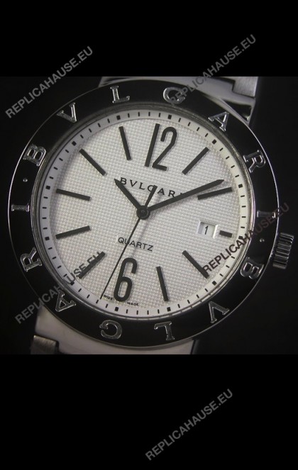 Bvlgari Diagono Japanese Replica Quartz Watch in White Dial