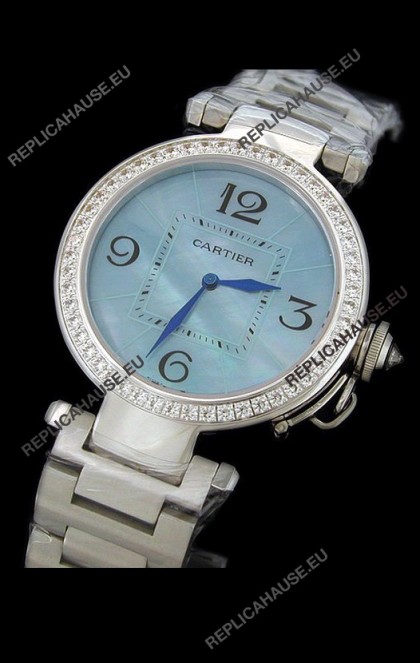Cartier Pasha de Swiss Replica Automatic Watch in Light Blue Dial