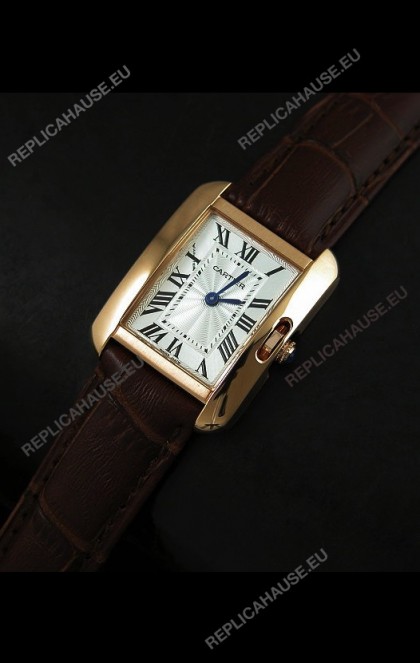 Cartier Louis Japanese Replica Ladies Rose Gold Watch in BrownStrap