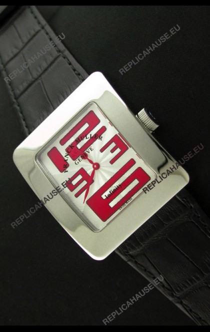 Franck Muller Geneve Infinity Japanese Steel Watch in Red Numeral Markers
