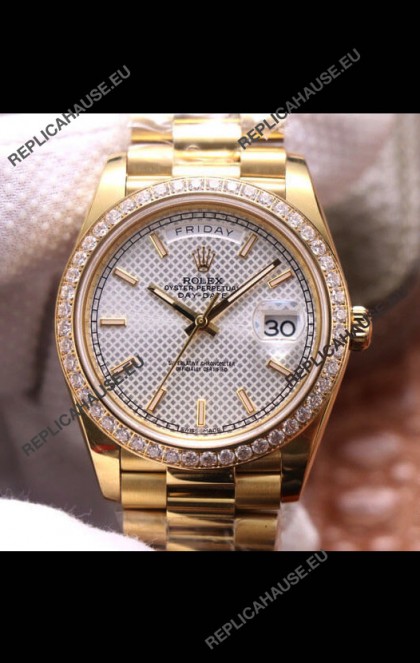 Rolex Day Date Presidential 904L Steel Yellow Gold 40MM - White Steel Dial 1:1 Mirror Quality Watch