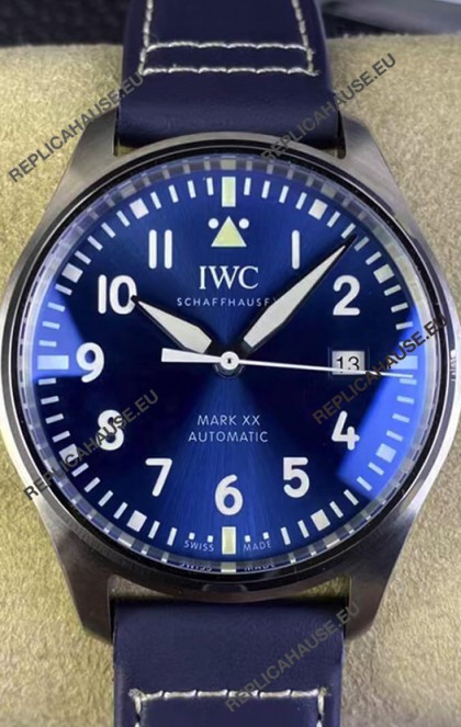 IWC Pilot MARK XX Series IW328203 1:1 Mirror Swiss Replica Watch in Blue Dial Leather Strap
