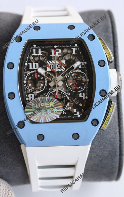 Richard Mille RM011 Blue Ceramic Casin White Rubber Strap 1:1 Mirror Swiss Replica Watch 