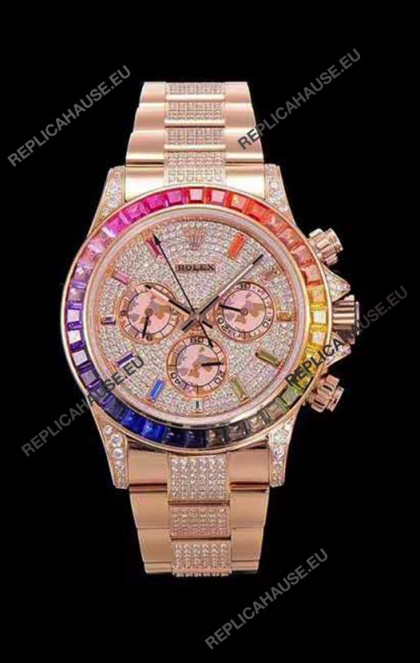 Rolex Daytona ICED OUT Rose Gold Watch Original Cal.4130 Movement - 1:1 Mirror 904L Steel Watch 