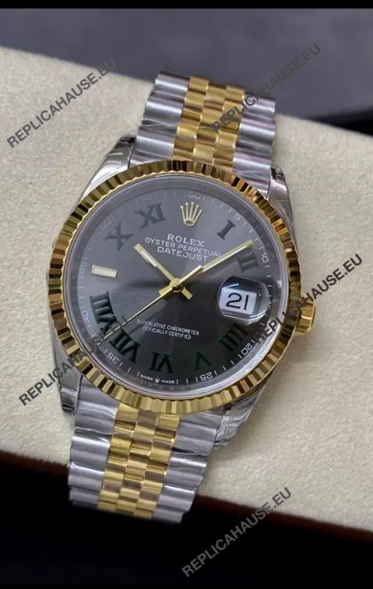Rolex Datejust 36MM Cal.3135 Movement Swiss Replica Watch in 904L Steel Two Tone Grey Dial