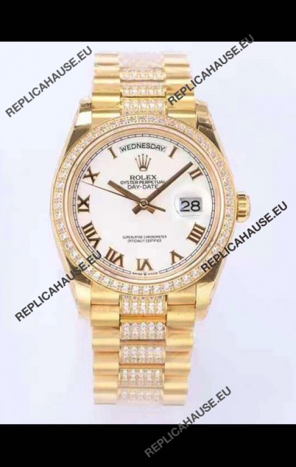 Rolex Day Date Presidential 18K Yellow Gold Watch 36MM - White Roman Dial 1:1 Mirror Quality Watch