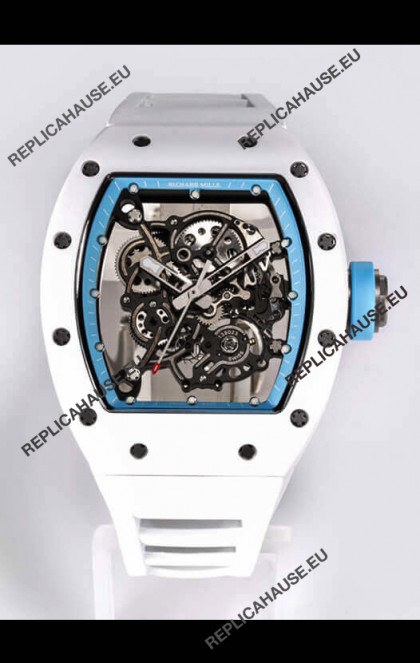 Richard Mille RM055 White Ceramic Casing 1:1 Mirror Replica Watch in White Strap