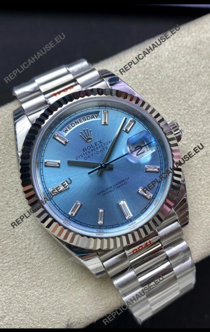 Rolex Day Date M228236-0006 904L Steel 40MM - Ice Blue Dial 1:1 Mirror Replica