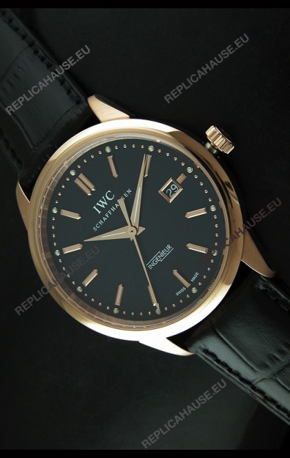 IWC Schaffhausen Ingenuier Vintage Swiss Replica Automatic Rose Gold Watch in Black Dial