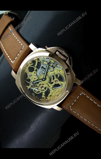 Panerai Luminor Skeleton Dial Swiss Watch in Rose Gold Casing