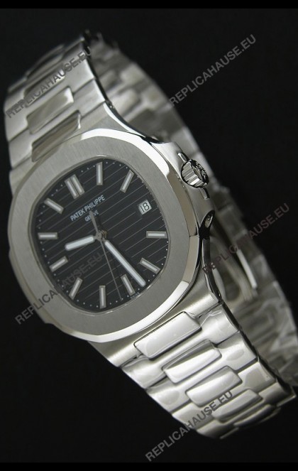 Patek Phillipe Nautilis Swiss Replica Watch in Black Textured Dial