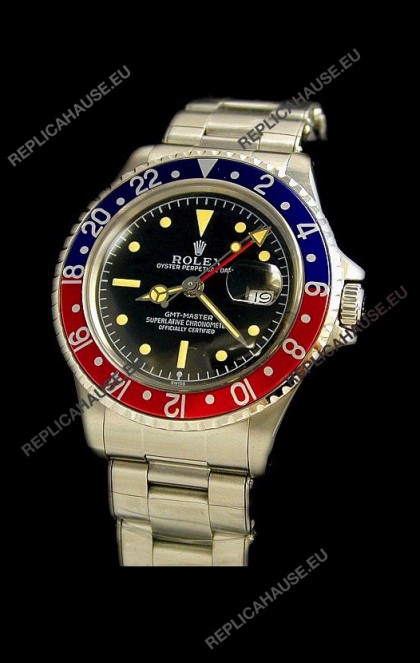 Rolex GMT Master Swiss Replica Steel Watch in Black Dial