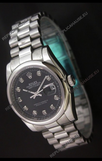 RolexÂ Datejust Oyster Perpetual Diamonds Swiss Watch in Black Dial