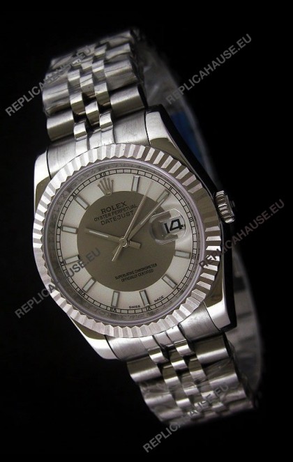 Rolex Datejust Mens Swiss Replica Watch in White & Grey Dial