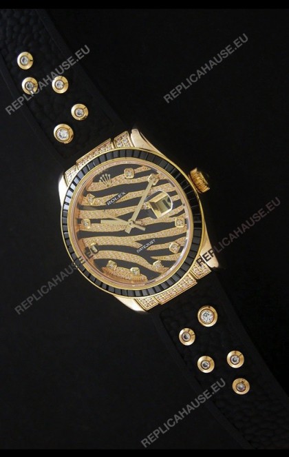RolexÂ DateJust Rose Gold Diamond Swiss Replica Watch