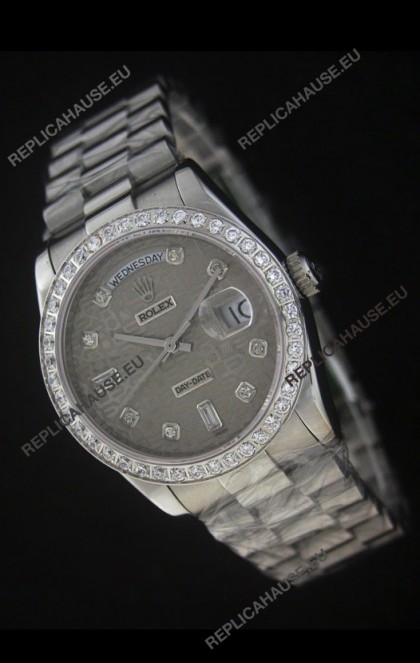 Rolex Day Date Just swissÂ Replica Watch in Printed Grey Dial
