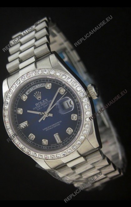 Rolex Day Date Just swissÂ Replica Watch in Dark Blue Dial