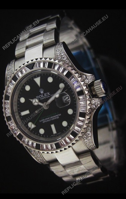 Rolex Pro-Hunter GMT Master II Swiss Replica Steel Watch in Diamond Bezel