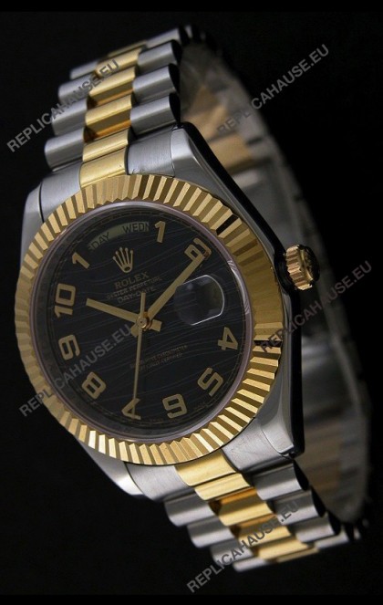 Rolex Datejust Swiss Replica Two Tone Yellow Gold Watch in Black Dial