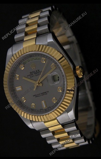 Rolex Day Date Just JapaneseÂ Replica Two Tone Gold Watch in Grey Dial