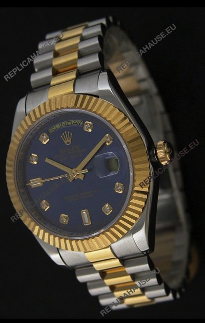 Rolex Day Date Just JapaneseÂ Replica Two Tone Gold Watch in Light Blue Dial 