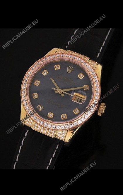 Rolex DateJust Japanese Mens Replica Yellow Gold Watch in Colorful Mother of Pearl Dial