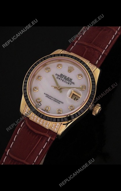 Rolex DateJust Swiss Mens Replica Yellow Gold Watch in Diamond Markers