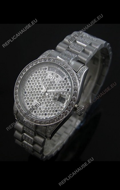 Rolex Day Date JapaneseÂ Automatic Replica Watch in Diamonds Dial