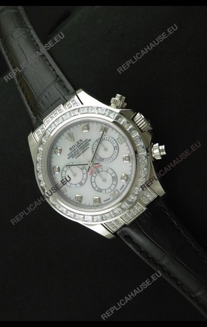 Rolex Oyster Perpetual Cosmograph Daytona Swiss Replica Watch in Black Strap