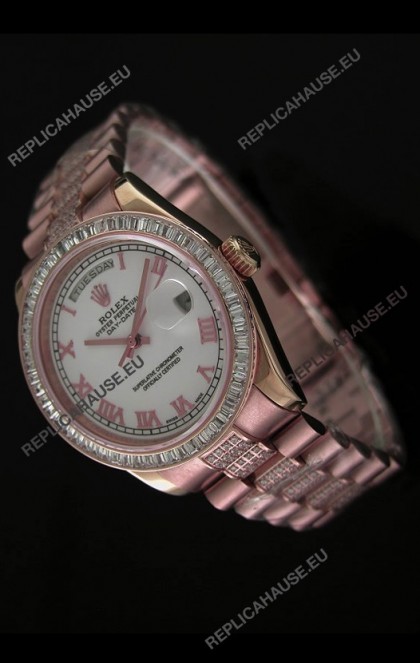 Rolex Oyster Perpetual Day Date Swiss Rose Gold Automatic Watch in Roman Markers
