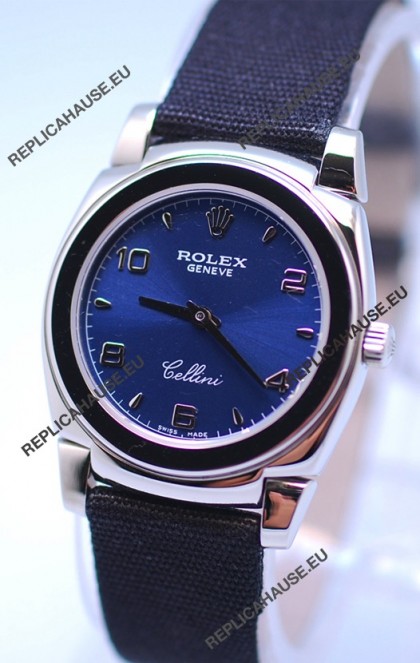 Rolex Cellini Cestello Ladies Swiss Watch in Blue Silver Face