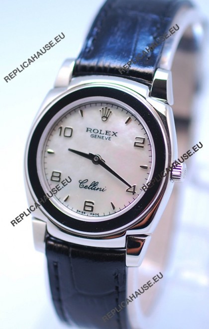 Rolex Cellini Cestello Ladies Swiss Watch in White Pearl Face