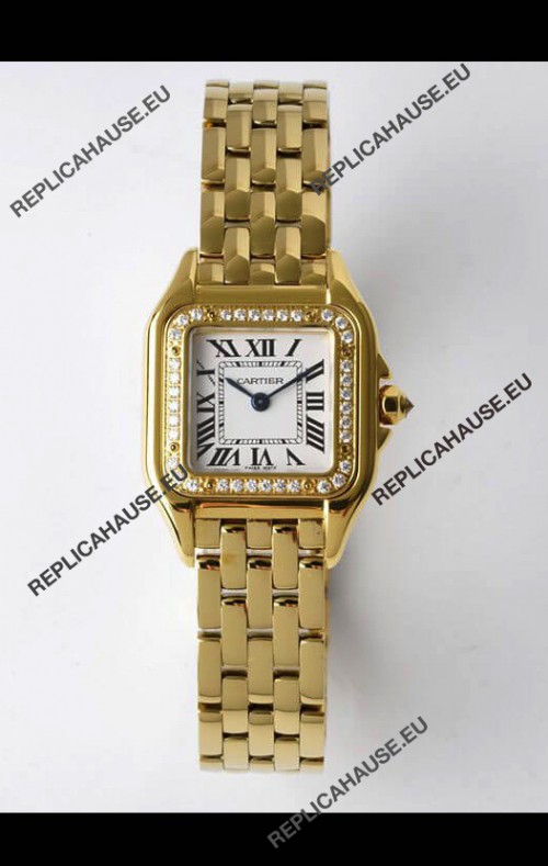 Cartier PANTHERE Edition 1:1 Mirror Swiss Watch Rose Gold White Dial -  Diamonds Bezel