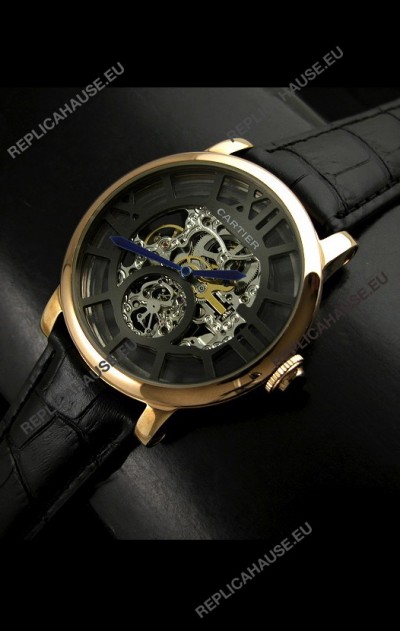 Cartier Ronde de Japanese Replica Watch in Skelton Black Dial