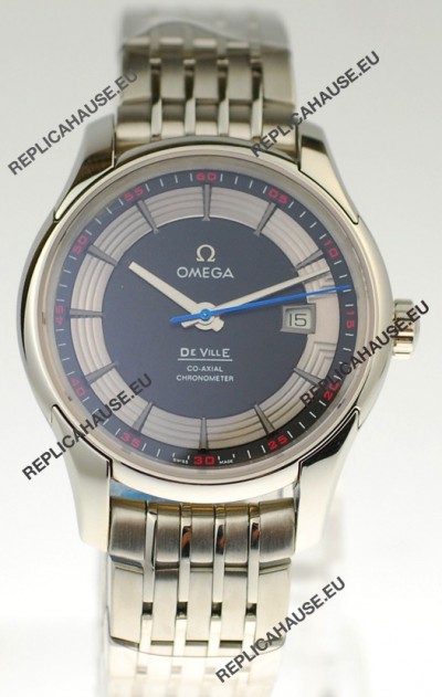 Omega Co Axial De Ville Hour Vision Swiss Replica Steel Watch in Black Dial