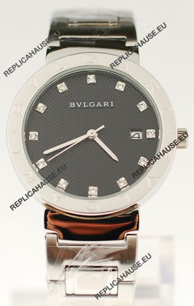 Bvlgari Quartz Japanese Silver Watch in Black Dial