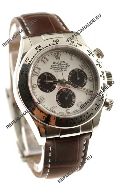 Rolex Daytona Cosmograph Swiss Replica Watch in Brown Leather Strap