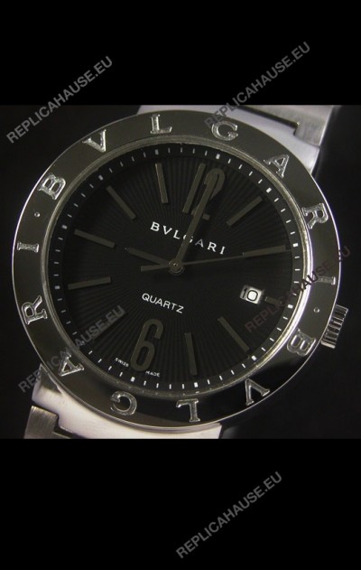 Bvlgari Diagono Japanese Replica Quartz Watch in Black Dial