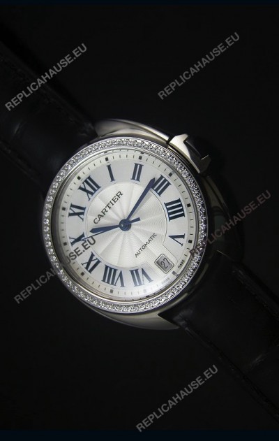 Cle De Cartier Watch 40MM Steel Case Diamonds Bezel - 1:1 Mirror Replica Watch