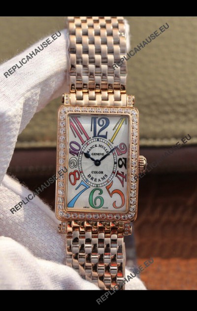 Franck Muller Long Island Pink Gold Swiss Watch in Swiss Quartz Movement Diamonds Bezel