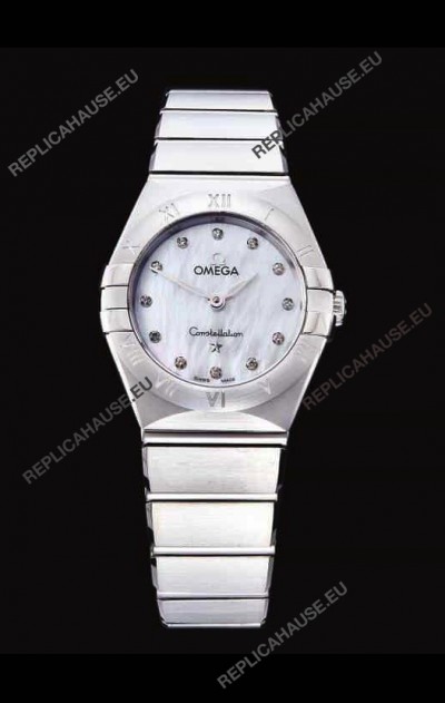 Omega Constellation Ladies Swiss Quartz 1:1 Mirror Replica - Steel Casing in Pearl Dial 